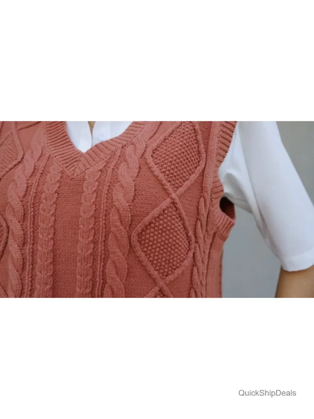 V Neck Sleeveless Knit Sweater Vest Cotton Acrylic Casual Preppy Pullover